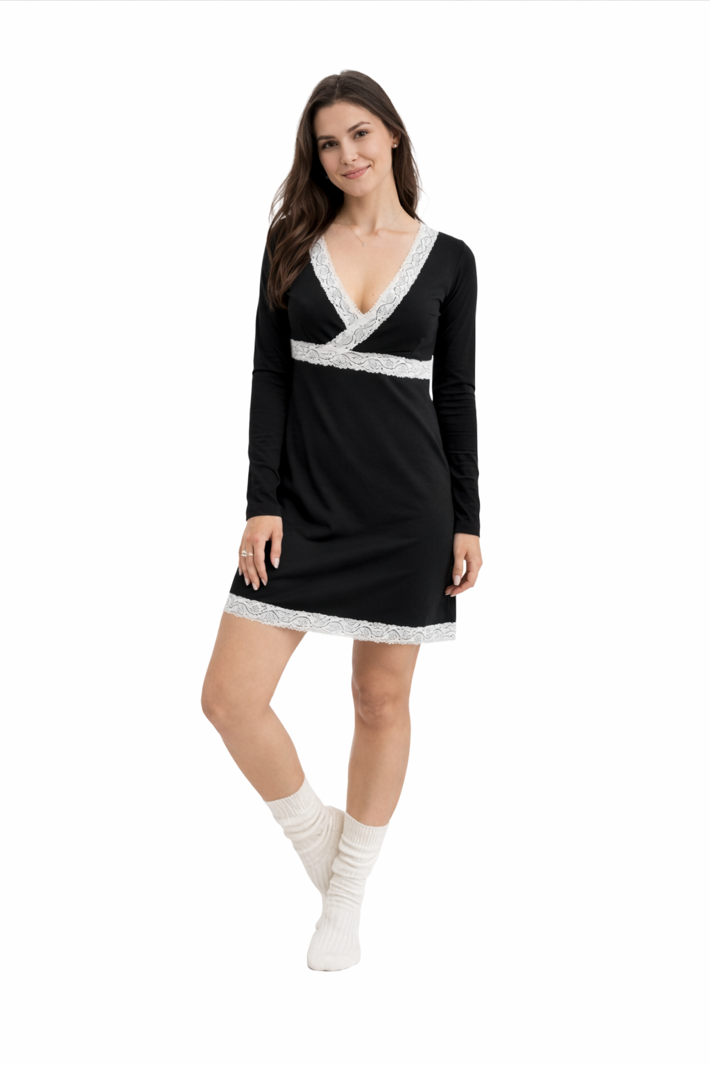 Aurore Black - sukienka z długim rękawem do spania